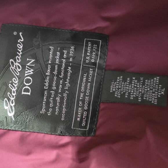Eddie Bauer Women's Goose Down Puffer Fur Trim Burgendy Mauve Vest Petite XL - Picture 5 of 7
